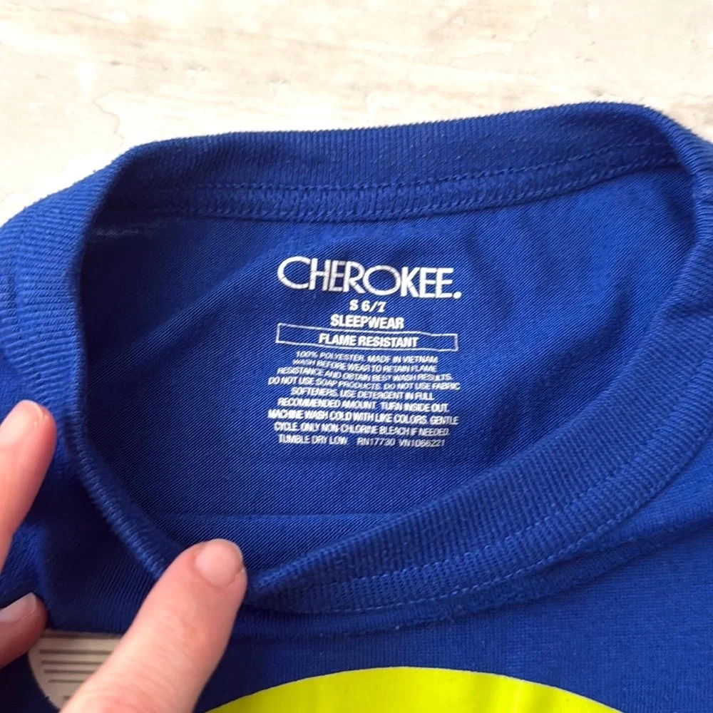 Cherokee 6/7 Boys Sports Pajamas Pjs Set Blue Green Basketball Long Sleeves 6 7